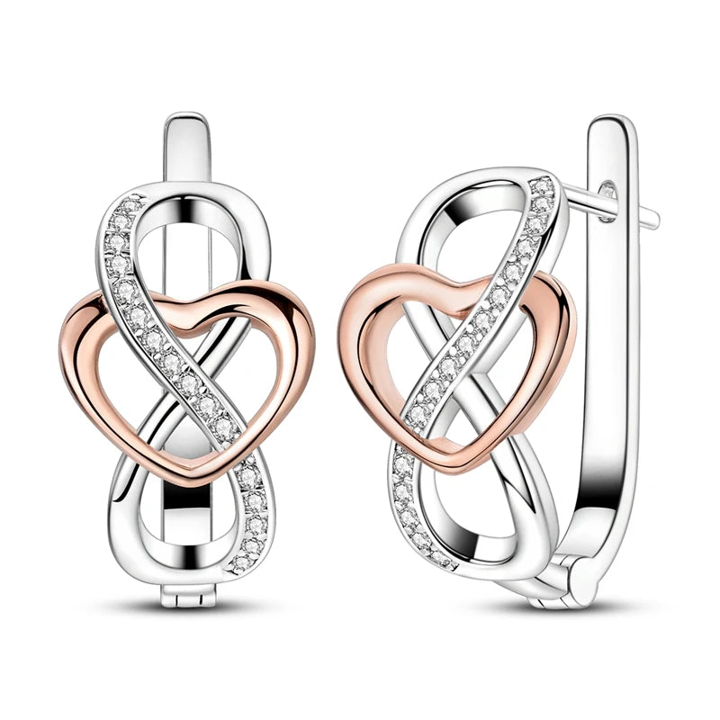 Love Heart Earrings 925 Sterling Silver Original Shining Zircon Heart Hoop Earrings For Women Wedding Anniversary Jewelry Gift