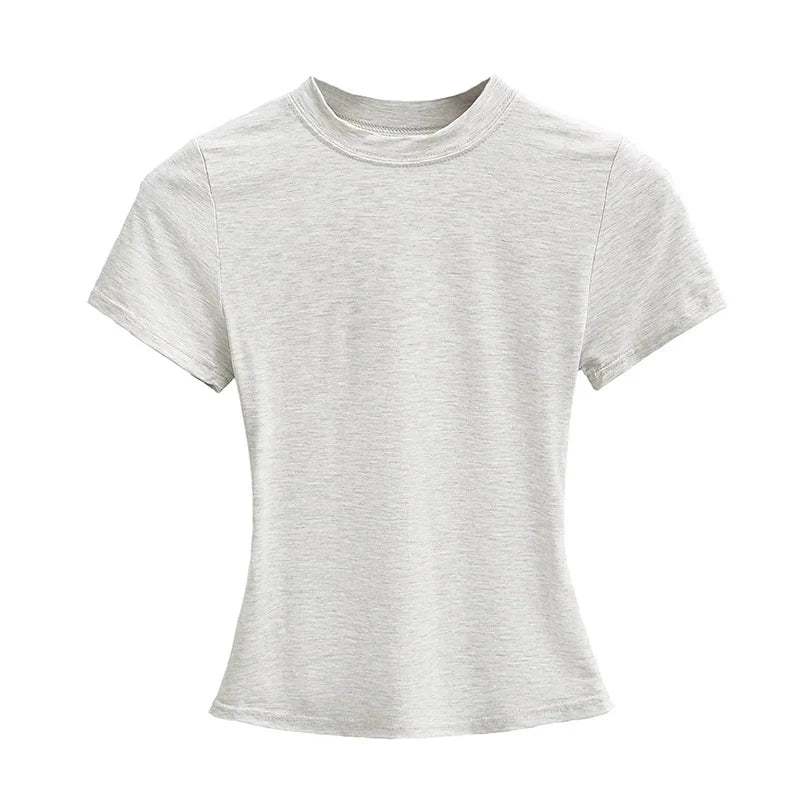 2025 Nova Camiseta Casual de Alta Qualidade Sexy Slim Manga Curta Tendência da Moda Sólida Roupa Feminina Blusas y2k