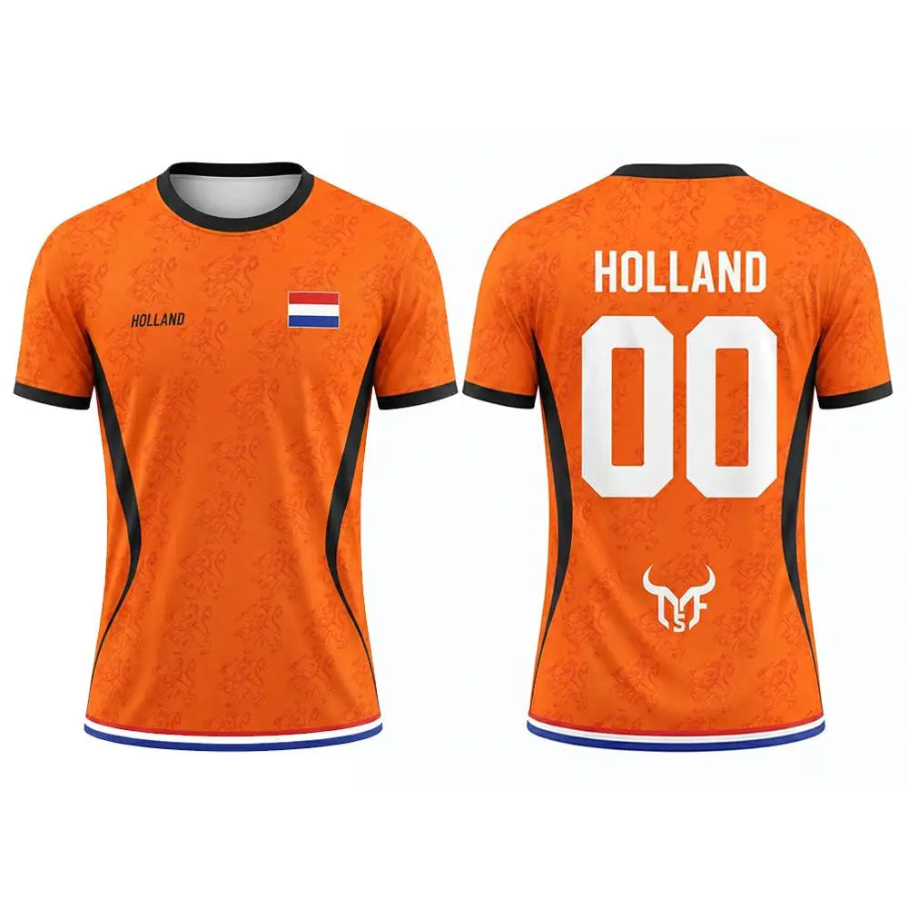 Camisa de Futebol com Estampa da Bandeira da Holanda para Uso ao Ar Livre Casual Respirável Manga Curta Tops Verão Masculina de Academia Esportiva de Treino Camiseta de Futebol
