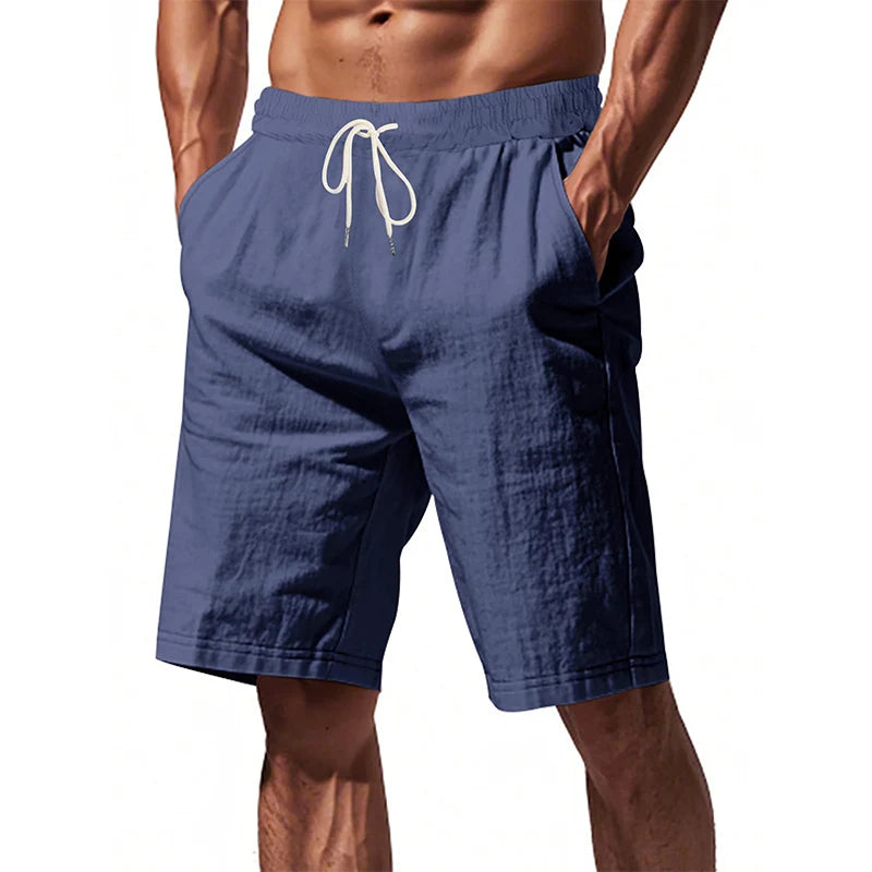 Novos Shorts Masculinos de Algodão e Linho Calças Masculinas de Verão Respiráveis Cor Sólida Calças de Linho Shorts de Praia Fitness Streetwear