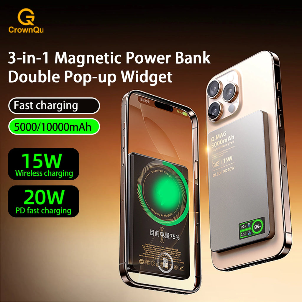 Power Bank Magnético 10000mAh Carregamento Rápido Sem Fio Portátil