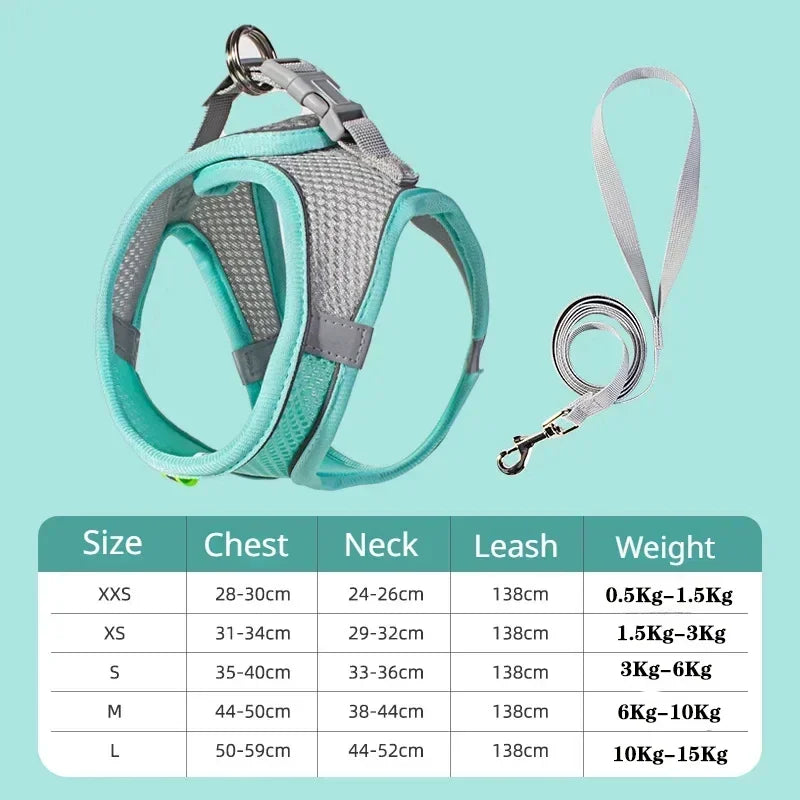 Conjunto de Coleira e Peitoral para Cães Pequenos Bulldog Francês Chihuahua Pug Coleira de Caminhada ao Ar Livre Coleira Ajustável para Filhotes de Cachorro e Gatos