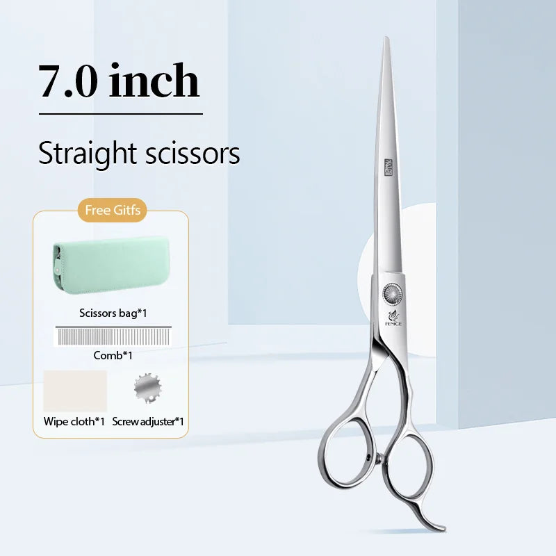 Conjunto Profissional de Tosas Domésticas para Animais de Estimação Fenice Tesouras Retas Curvas de Desbaste e Tosa de 6/6,5/7/7,5 Polegadas com Parafuso de Rolamento para Cães/Gatos