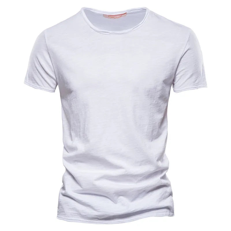 Camiseta Masculina 100% Algodão Casual Macia Fitness Verão Fina Camisetas Masculinas Roupa de Casa Gola O Manga Curta Lisa Camiseta para Homens