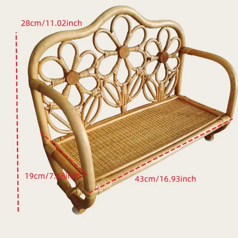 Natural Rattan Cat Sofa Bed Handwoven Cat Photography Prop Wicker Pet Bed for Indoor Cats Mini Photo Shoot Bed for Kittens