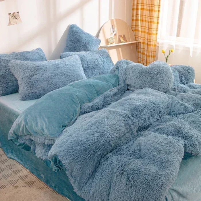 Luxury Autumn Winter Warm Pink Bedding Set Plush Kawaii Mink Velvet Queen Duvet Cover Set with Sheets Single Double Bedding Sets