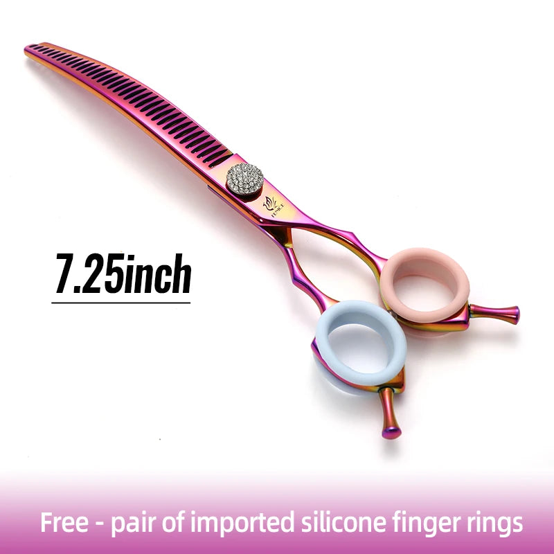 Tesoura de Grooming Fenice com Parafuso de Diamante 7.25 Polegadas Profissional Curva Chunker Tesoura de Desbaste para Pet Beautician