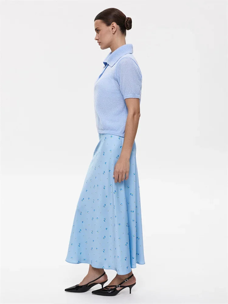 Suéter de malha feminino de manga curta casual com lapela patchwork transparente e vazado para o dia a dia