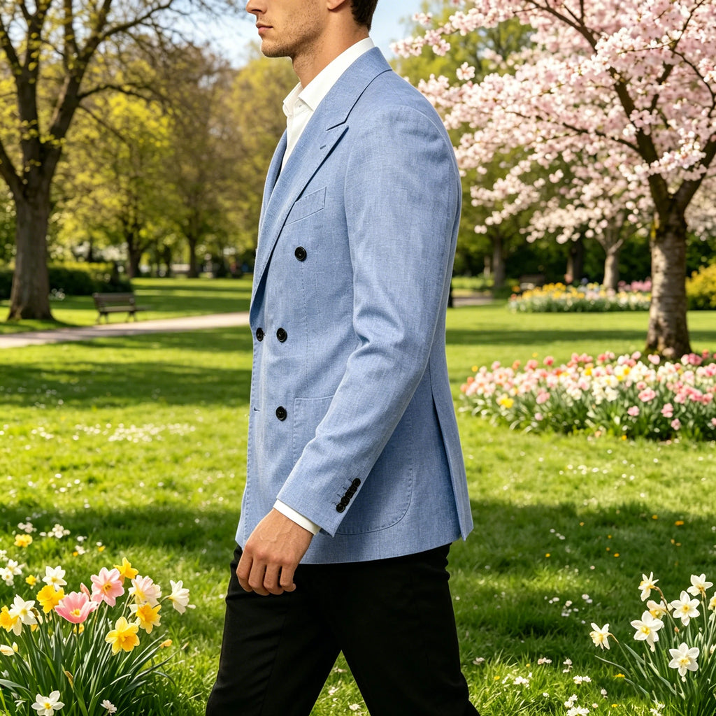 Blazer Masculino de Linho Transpassado Slim Fit Casaco de Terno Casual Negócios Jaqueta Formal para Casamento Noivo Smoking Primavera Verão