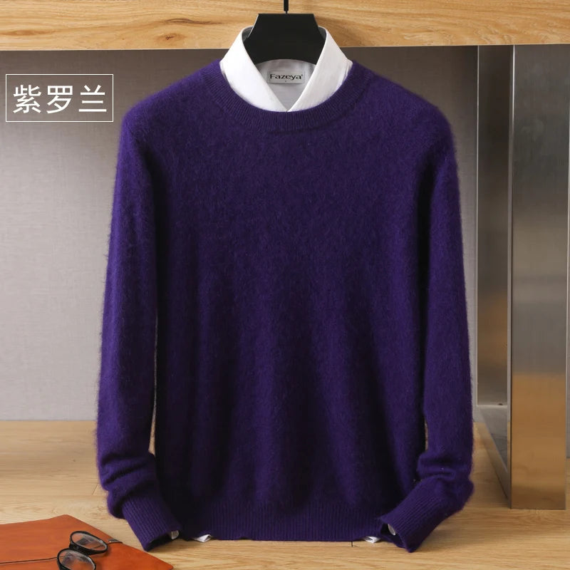 Suéter Masculino 100% Cashmere de Visom Puro, Gola Redonda, Pulôveres de Malha, Suéter Outono e Inverno Novo, Mangas Compridas, Suéteres de Alta Qualidade, Blusas de Visom