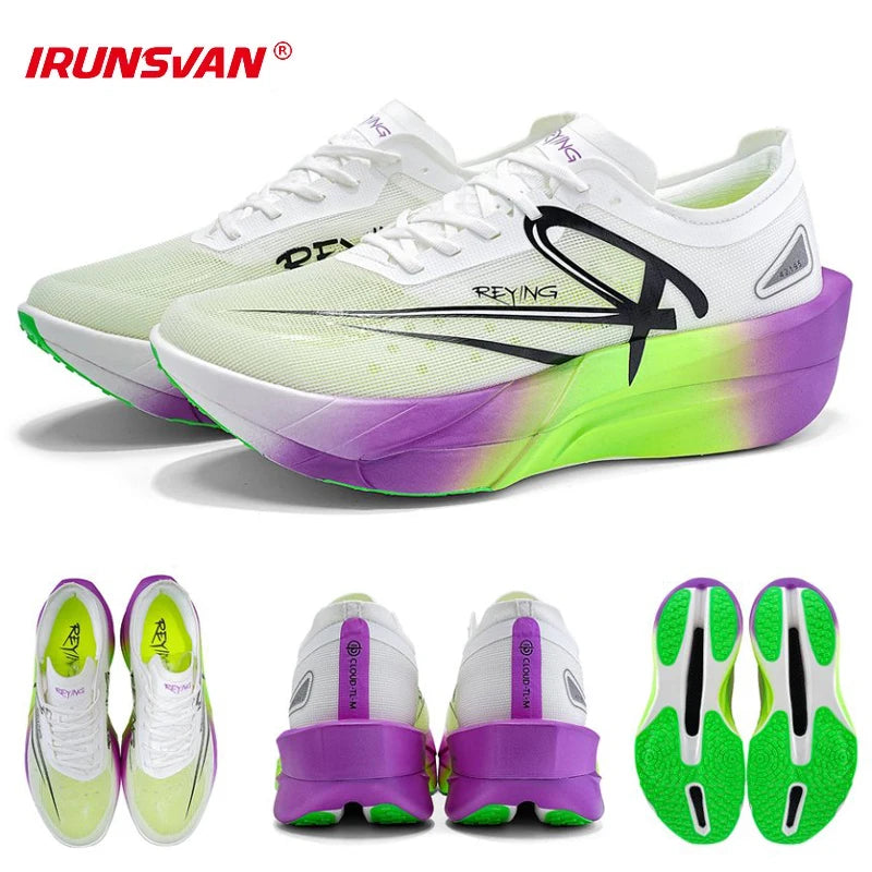 IRUNSVAN Men‘s Professional Full Carbon Plate Marathon Running Shoes Light Cushioning PB Mid Long Training Sneakers Women 25126