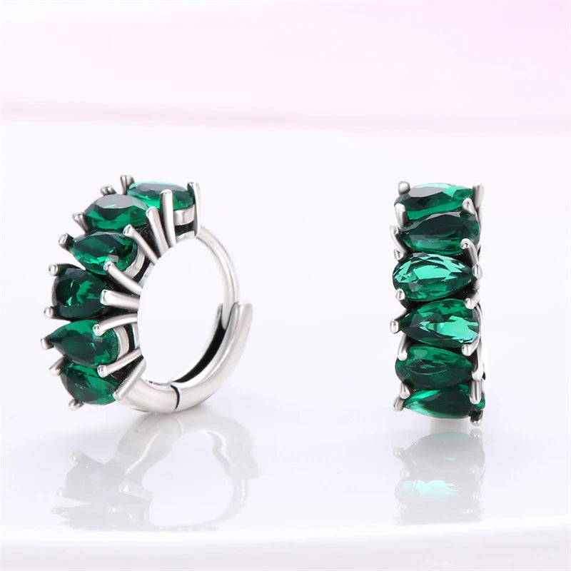Brinco de Prata 925 Série Verde Trevo da Sorte, Incrustado em Pedra, Adequado para Presentes de Casamento Feminino, Noivado, Festa de Aniversário