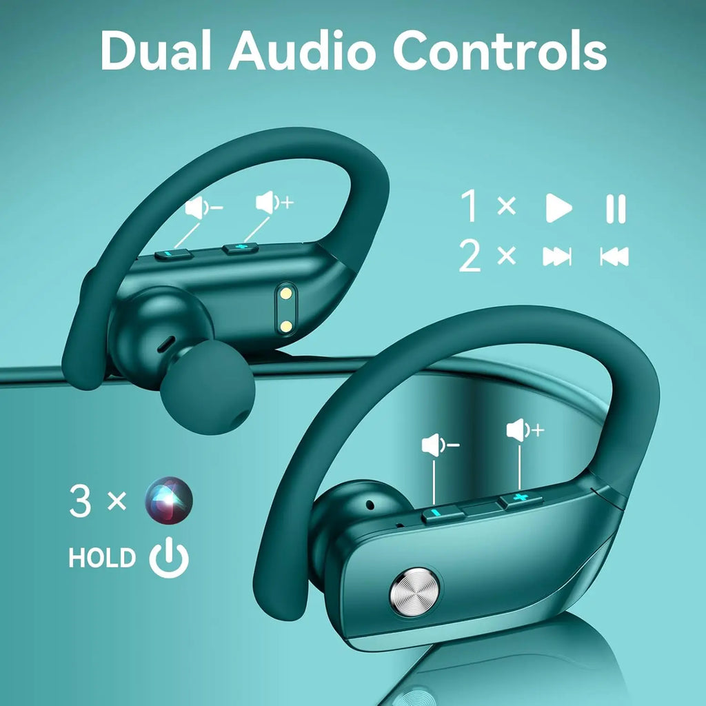 Fones de Ouvido Sem Fio Bluetooth com 80H de Reprodução Estojo com Display LED, Gancho sobre a Orelha com Microfone, Som Estéreo