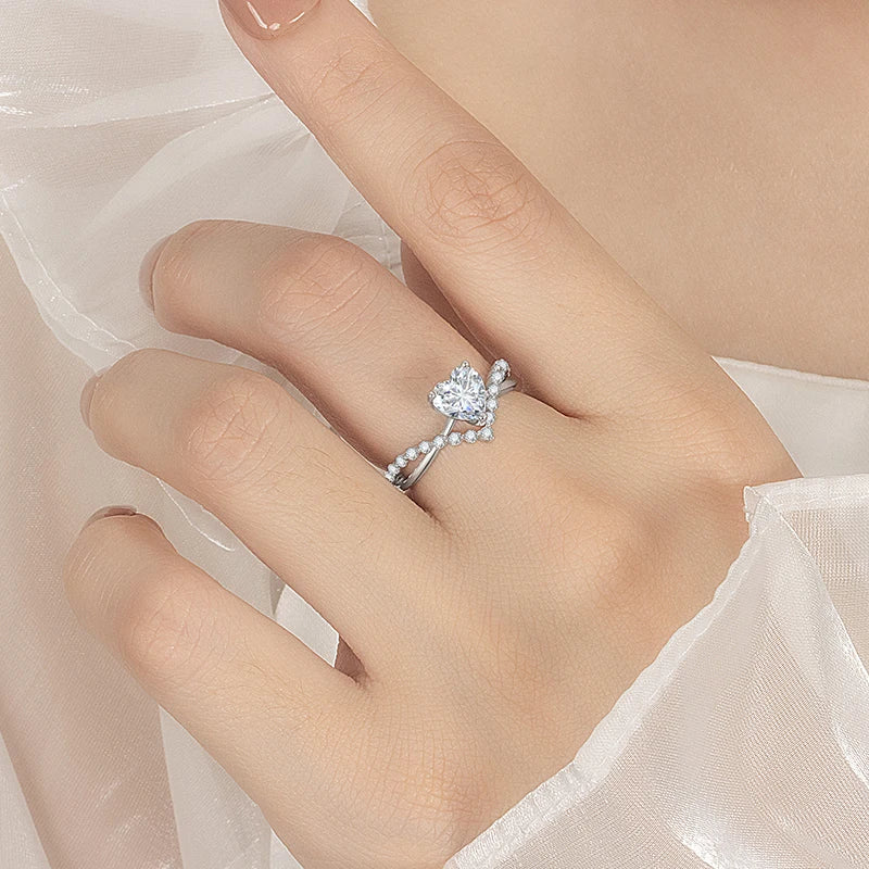 Anel Moissanite PERMANY 1CT Coração para Mulheres Prata Pura S925 Laboratório Diamante Elegante Luxo Joia de Casamento