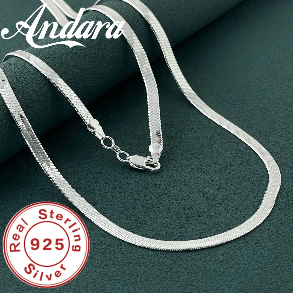 Original 925 Sterling Silver fine 4MM Blade Chain Necklace for Women Men Luxury wedding party Jewelry Holiday gifts