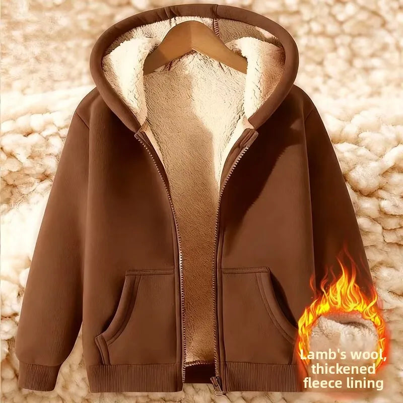 Ladies Thickened Lamb Velvet Open Cardigan Hooded Zipper Loose Outerwear Winter Sweatshirt Trendy Warm Plus Size Coat 1 - 2xl 67.5-77.5kg Warm orange