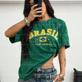 Camiseta Feminina Manga Curta Estampa Sul-Americana Brasileira Menina Gola Redonda Blusa Esportiva Casual Adulta Feminina