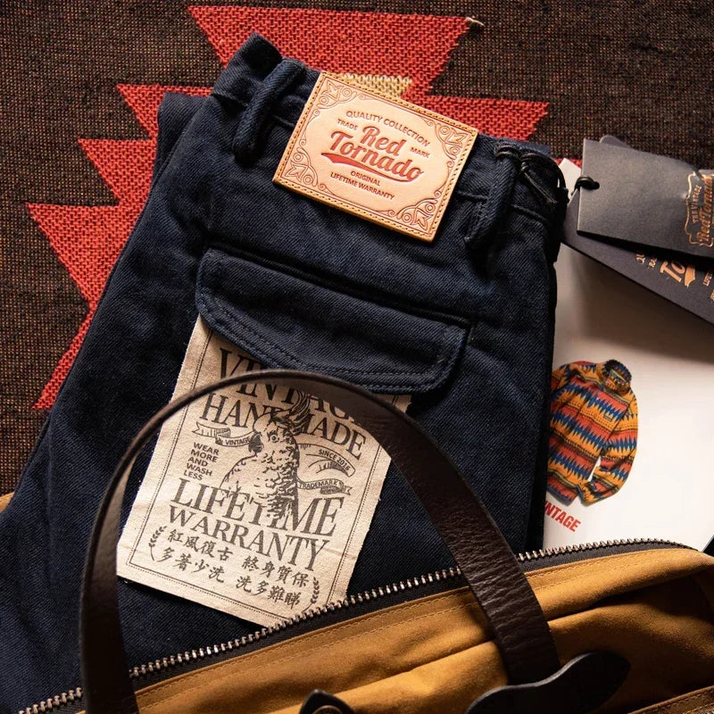 Calça Red Tornado Officer Azul-Preta Slim Reta 14oz Jeans Indigo Selvedge