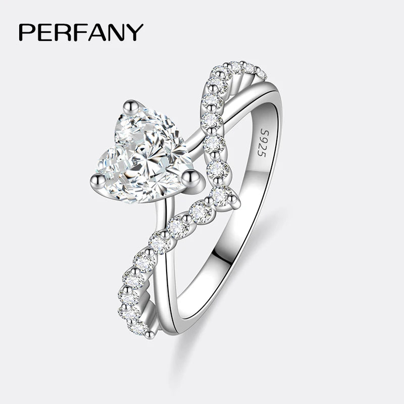Anel Moissanite PERMANY 1CT Coração para Mulheres Prata Pura S925 Laboratório Diamante Elegante Luxo Joia de Casamento