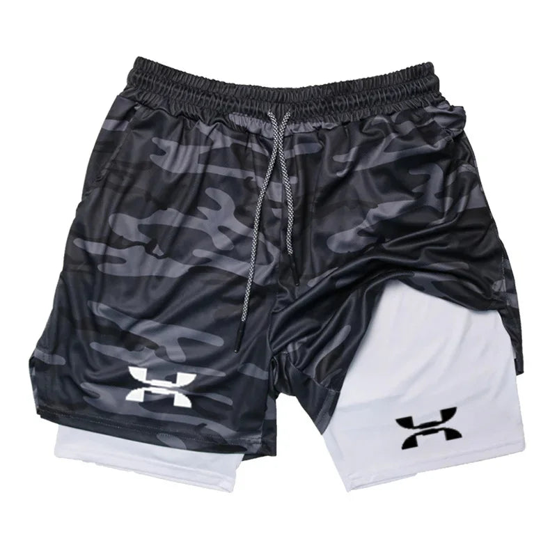 Shorts de Corrida Masculino 2 em 1 Academia Secagem Rápida Treino Boxe Fitness Verão