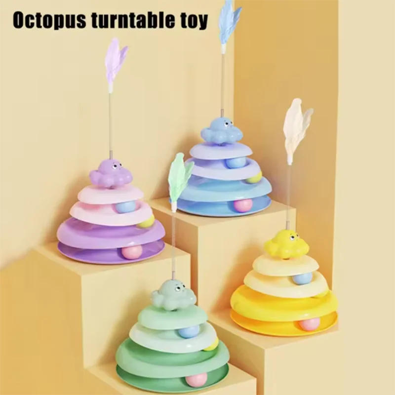 Brinquedos para animais de estimação: bola de três camadas para gatos, plataforma giratória para gatos em formato de polvo, brinquedo para provocar gatos para aliviar o tédio, jogo divertido de quebra-cabeça, suprimentos para animais de estimação