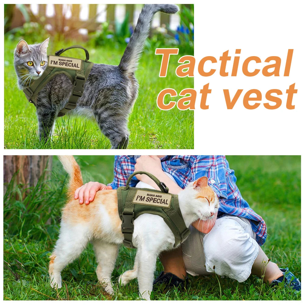 Colete de Arnês para Gatos de Nylon com 2 Adesivos Arnês Tático Militar para Gatos com Alça Cães Pequenos de Estimação Treinamento Caminhada Chihuahua