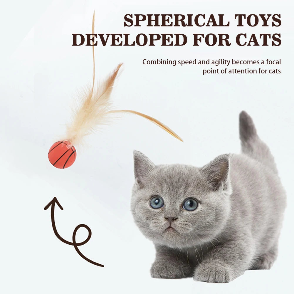 Bola interativa de auto-diversão para gatos, brinquedo de bola quicante com pena interna, bola de flutter para animais de estimação de alto rebote, acessórios para animais de estimação