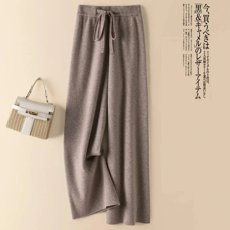 Calça Feminina De Cintura Alta Elástica Macia Básica Chique Casual Quente De Malha Grossa Moda Coreana Reta De Tornozelo Para Mulheres
