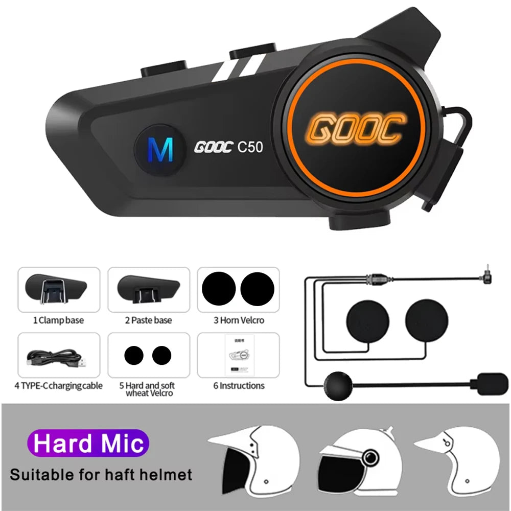 Fone de Ouvido Bluetooth 5.3 para Capacete Kit Telefone Chamada Mãos Livres sem Fio Moto Impermeável Fone de Ouvido Música MP3 Player Alto-Falante para Moto
