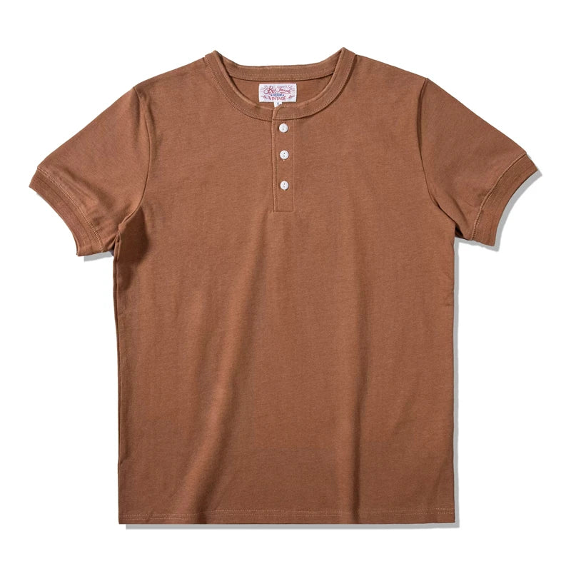 Camiseta Henley Manga Curta Red Tornado Algodão Pesado Masculina Dia a Dia Amekaji