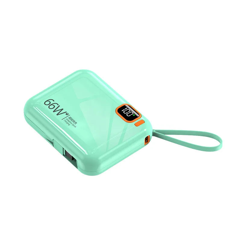 Compact Power Bank 12000mAh Fast Charger Integrated Cable Travel