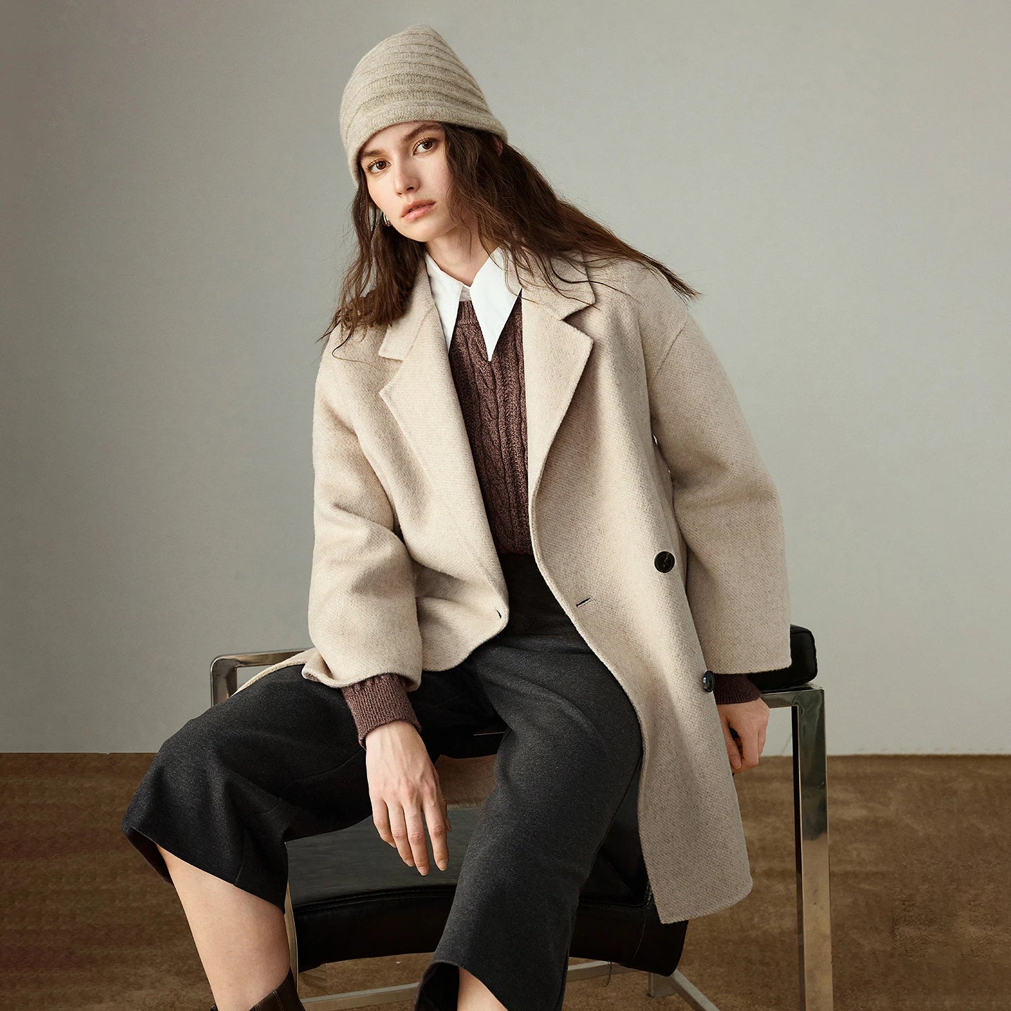 TOYOUTH Women Coats 2025 Winter New Luxury Camel Wool & Woolen Commuter High Intellectual Woolen Mid-length Overcoats
