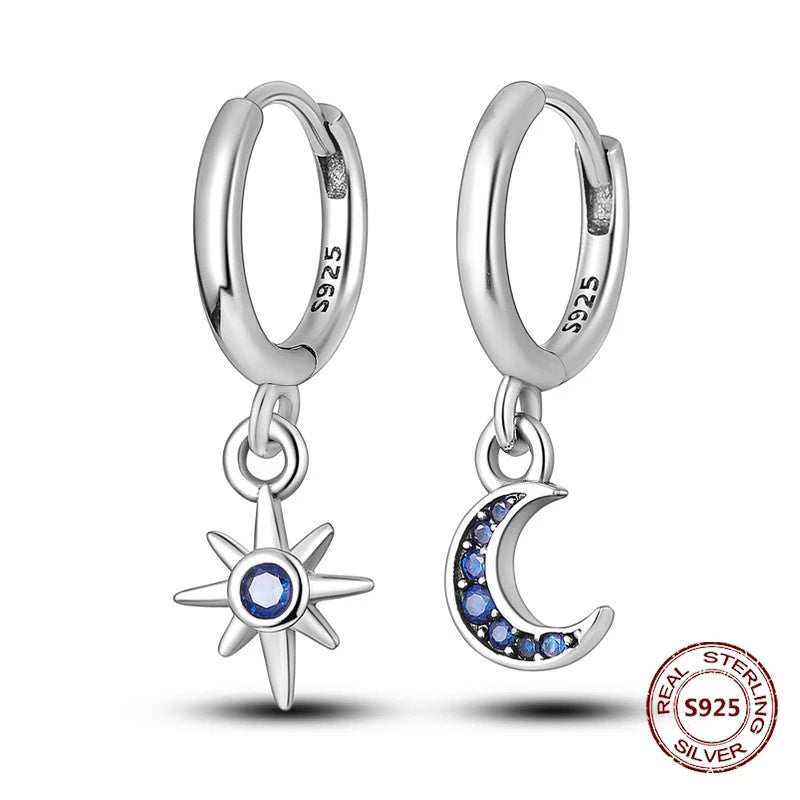 Star Moon Sun Hoop Earrings 925 Sterling Silver Original Star Shining Zircon Tassel Long Earrings For Women Luxury Jewelry Gift