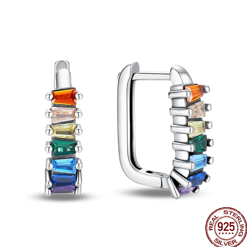 Earrings 925 Sterling Silver Colorful Shiny Zircon Earrings Temperament Charm Luxury Party Jewelry Gift Birthday Anniversary