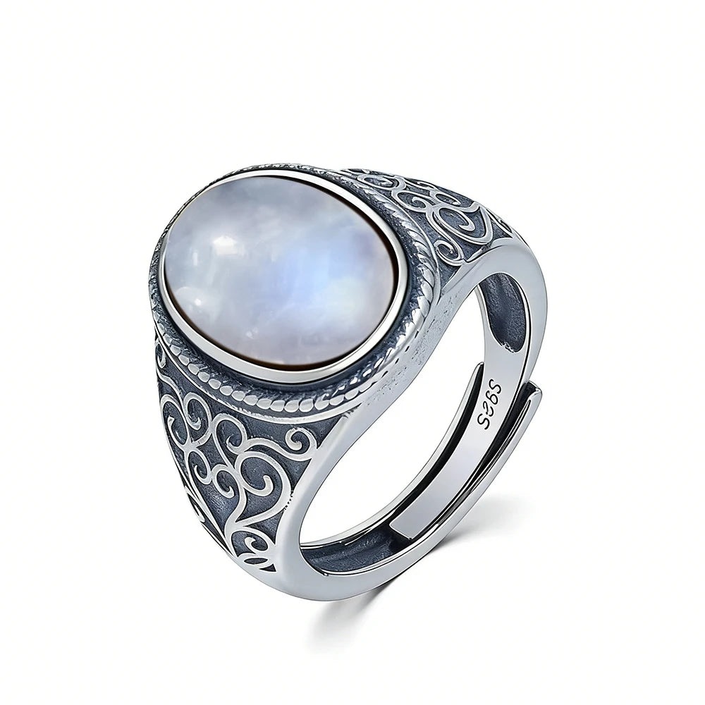Anel Masculino de Prata Esterlina 925 Vintage com Pedra Natural Olho de Tigre 10*14MM Estilo Retrô Grande Joia Fina