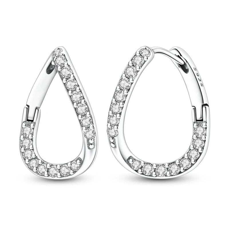 Love Heart Earrings 925 Sterling Silver Original Shining Zircon Heart Hoop Earrings For Women Wedding Anniversary Jewelry Gift