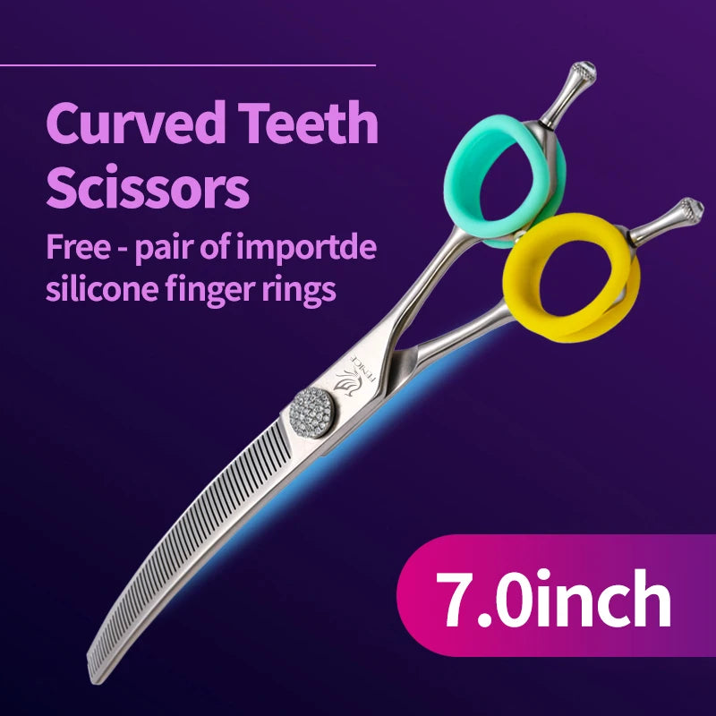 Fenice Professional JP440c 7 polegadas Tesoura para Cães de Estimação de Alta Qualidade Curva Tesoura para Desbaste Tesoura para Tosa Dentada