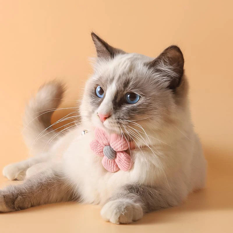 Coleira de Gato com Sino Colorida Ajustável Suor Bonita Desenho Animado Coleira para Pet Girassol Laço de Borboleta Poliéster Macio Colar para Gato Pequeno