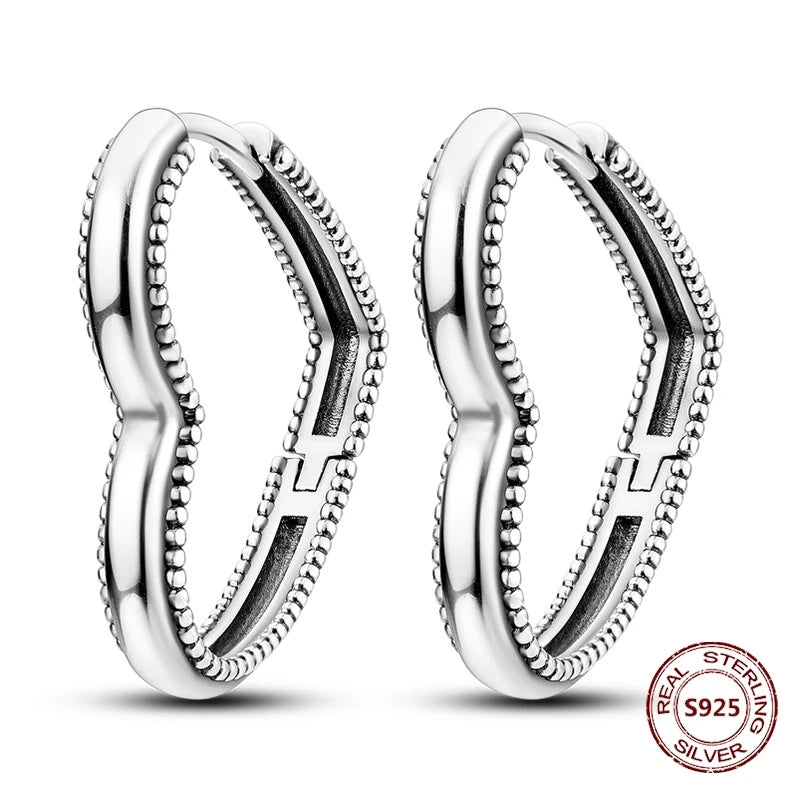 Love Heart Earrings 925 Sterling Silver Original Shining Zircon Heart Hoop Earrings For Women Wedding Anniversary Jewelry Gift
