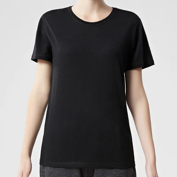Camiseta Feminina de Lã Merino Manga Curta Gola Redonda Camada Base Próxima à Pele Roupas Esportivas Secagem Rápida - 16.6micro200GSM G (Tórax 96cm)