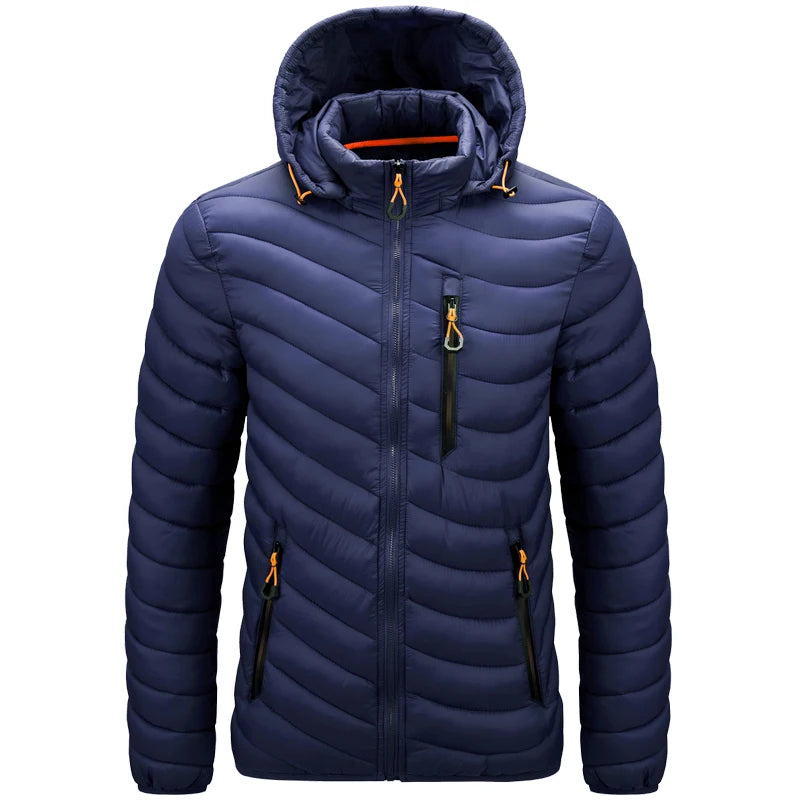 Jaqueta Masculina Leve Puffer para Uso Externo com Capuz, Térmica Isolada, Acolchoada para Inverno, Aquecida, para Corrida, Viagem, Casual, Algodão, Casaco para Uso Externo