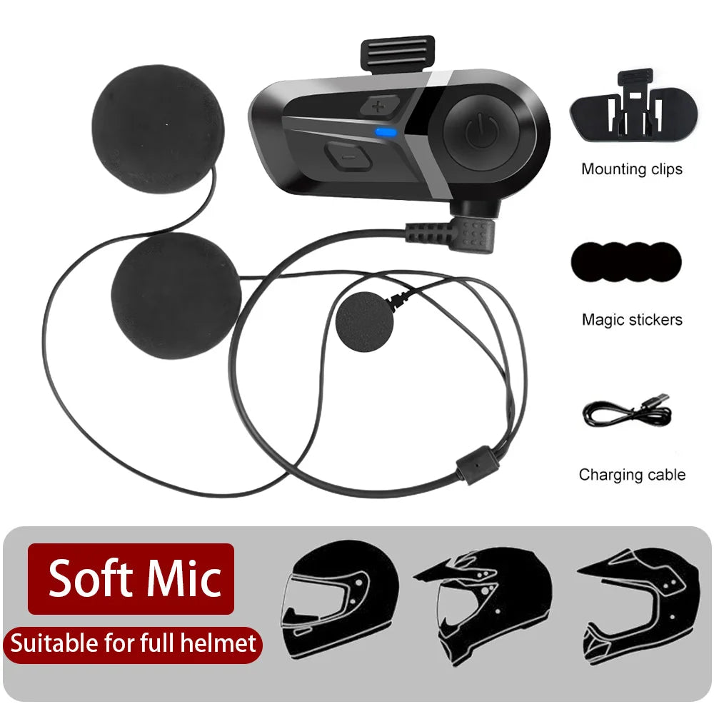 Fone de ouvido Bluetooth 5.3 sem fio para capacete de motocicleta, chamada viva-voz, telefone, motocicleta, fone de ouvido à prova d'água, reprodutor de música, capacete de moto
