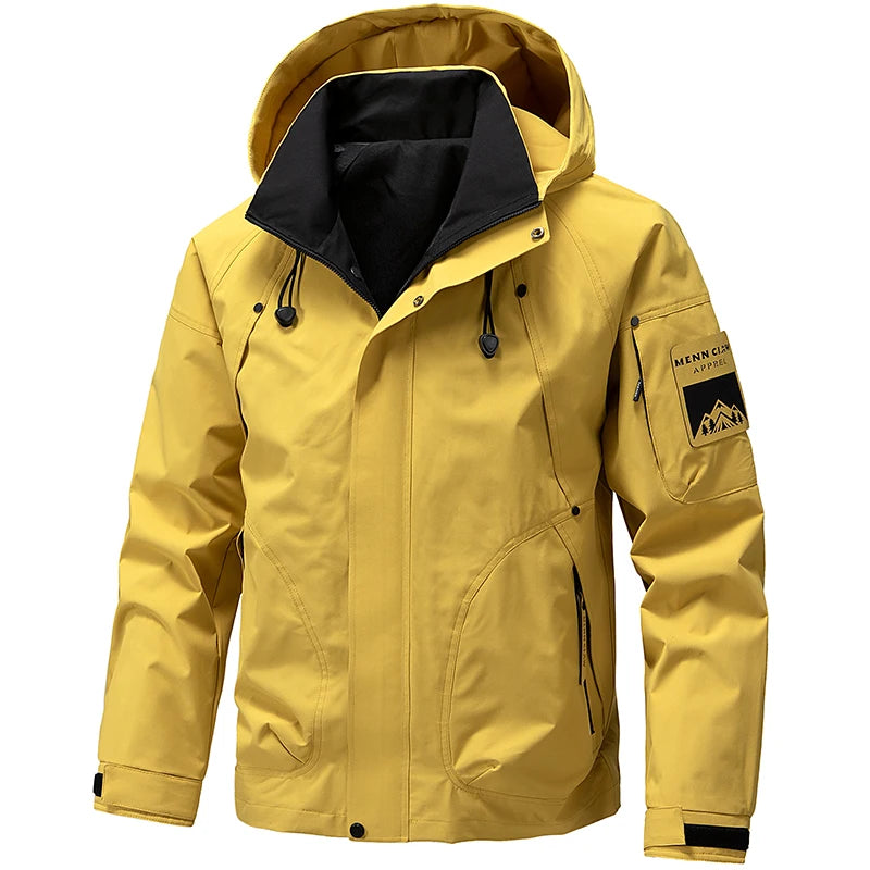 Jaqueta Masculina Impermeável Softshell com Capuz e Zíper para Esportes ao Ar Livre, Corta-Vento para Trilha e Acampamento, Leve, para Primavera e Outono