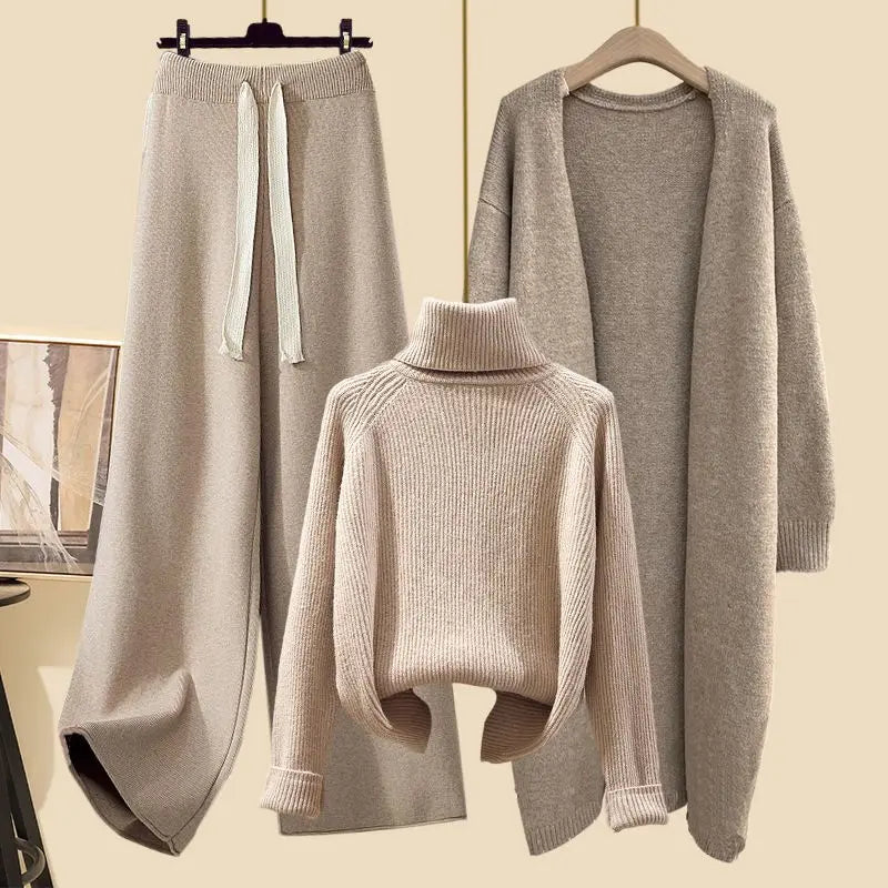 Calça Feminina de Malha de Perna Larga (peça única) Caqui