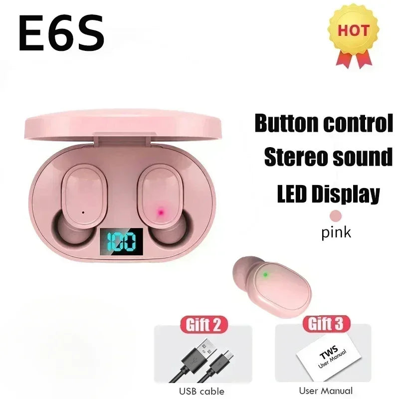 E6S TWS Bluetooth Earphones Wireless Bluetooth Headset Noise Cancelling Headsets with Microphone Headphones for Xiaomi Huawei
