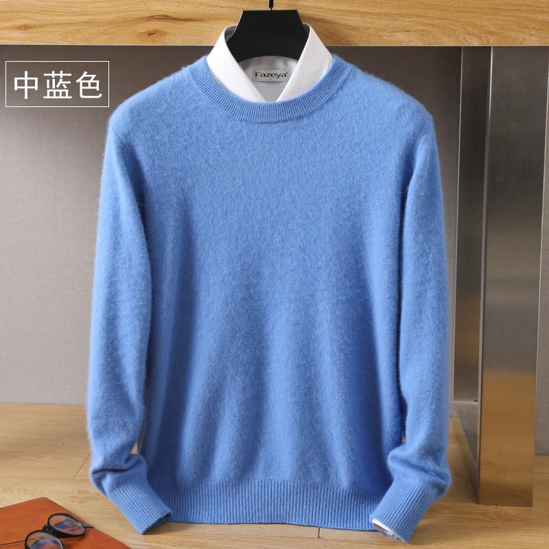 Suéter Masculino 100% Cashmere de Visom Puro, Gola Redonda, Pulôveres de Malha, Suéter Outono e Inverno Novo, Mangas Compridas, Suéteres de Alta Qualidade, Blusas de Visom