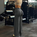 Calças de Yoga Femininas Wide Leg Soltas para Treino de Academia Cintura Alta Controle de Barriga Cinza Levanta Bumbum Retas Esportivas