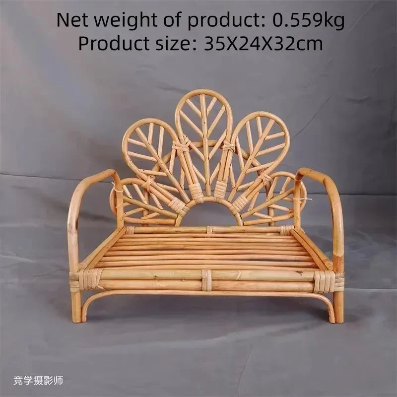 Natural Rattan Cat Sofa Bed Handwoven Cat Photography Prop Wicker Pet Bed for Indoor Cats Mini Photo Shoot Bed for Kittens