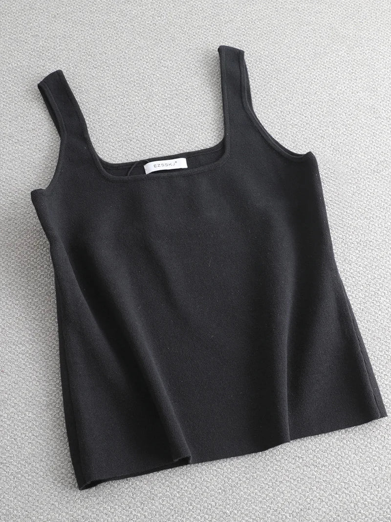 Regata de malha branca de verão com decote U de alta qualidade, chique, básica, feminina, sexy, camiseta sem mangas, top vintage, camiseta casual cropped