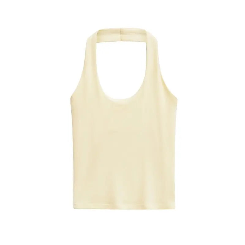 Verão Novo Moda Feminina Slim Fit Sem Costas Básico Versátil Top Gola Halter 4424308 Estilo Casual Curto - P Amarelo